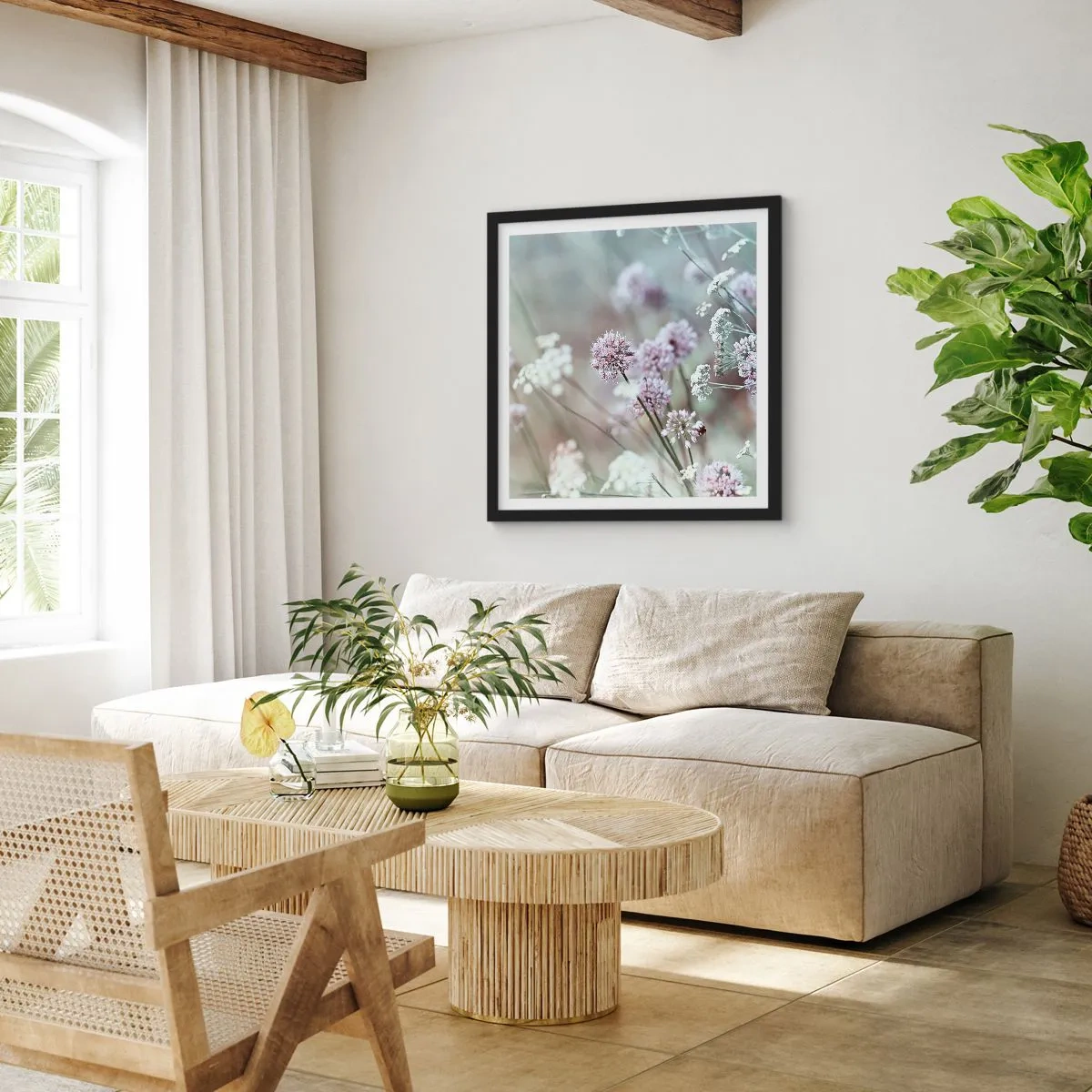 Poster in cornice nera - Le dolci filigrane delle erbe - 60x60 cm