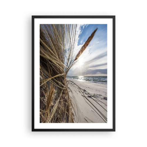 Poster in cornice nera - Spiaggia con vista sul mare e sull'erba al sole - 50x70cm - L'incontro degli elementi - Decorazione murale moderna per soggiorno e camera da letto ARTTOR