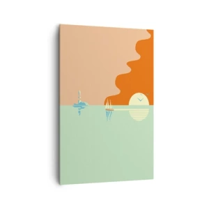 Quadro su tela - Stampe su Tela - Un paesaggio marino minimalista con una barca a vela e un tramonto - 80x120cm - Ideale paesaggio marittimo - Decorazione murale moderna per soggiorno e camera da letto ARTTOR