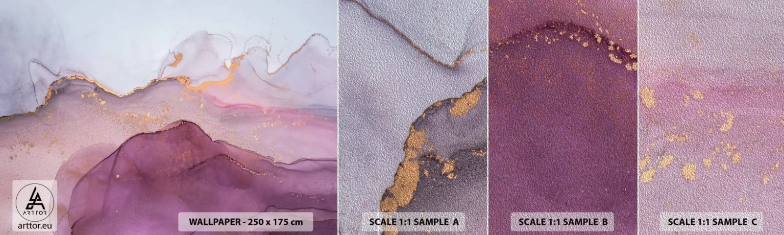 Campione di Fotomurale Premium Sand - Onde di lilla e viola - Astrazione, Pezzo, Arte Moderna. - 100x30 cm