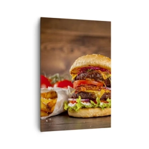 Quadro su tela - Stampe su Tela - Hamburger appetitoso con extra - 70x100cm - Frutto proibito - Decorazione murale moderna per soggiorno e camera da letto ARTTOR
