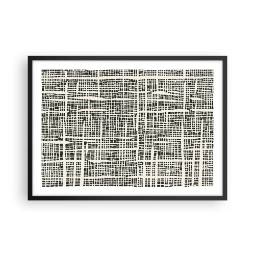 Poster in cornice nera - Un motivo geometrico che ricorda una griglia su uno sfondo chiaro - 70x50cm - Composizione tessuta - Decorazione murale moderna per soggiorno e camera da letto ARTTOR
