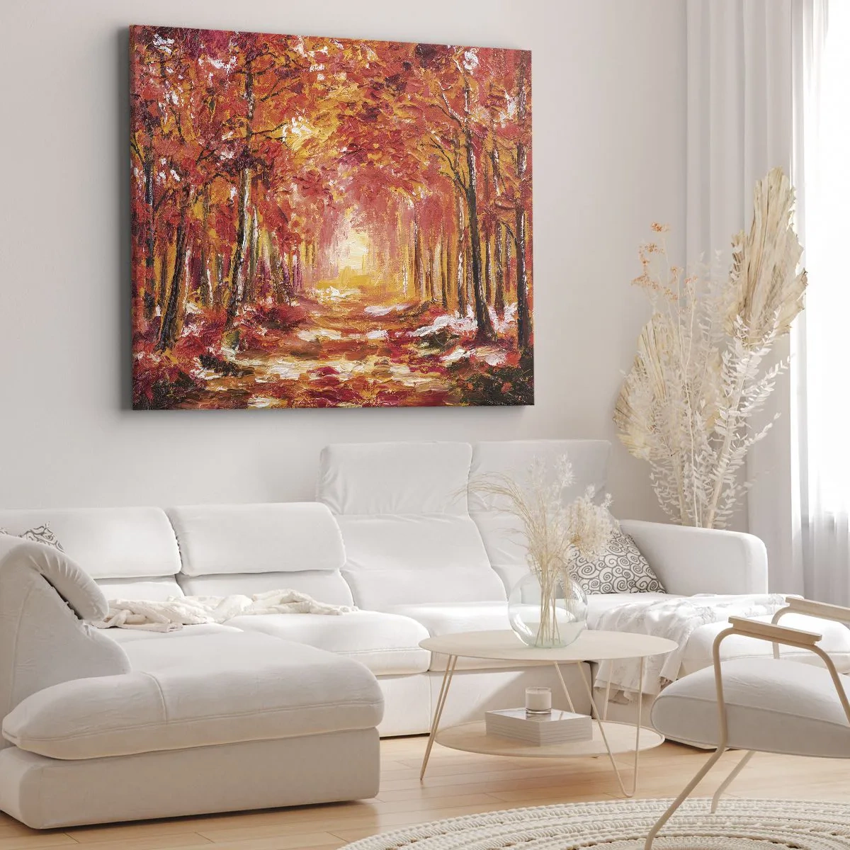 Quadro su tela - Stampe su Tela - Foresta autunnale nei toni del rame e dell'oro - 120x80cm - Foresta di rame - Decorazione murale moderna per soggiorno e camera da letto ARTTOR