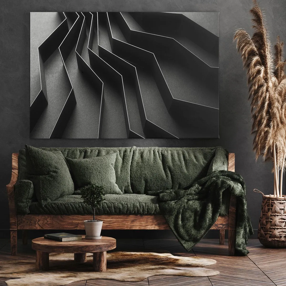 Quadro su tela - Stampe su Tela - Astrazione in bianco e nero con strutture geometriche - 100x70cm - Ordine tridimensionale - Decorazione murale moderna per soggiorno e camera da letto ARTTOR