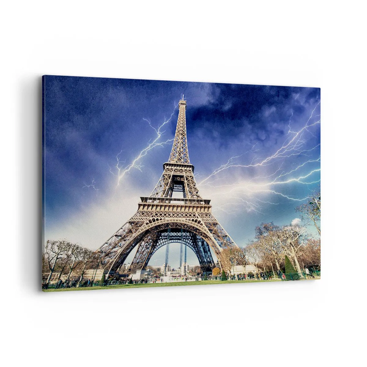 Quadro su tela - Stampe su Tela - La Torre Eiffel con un cielo tempestoso e fulmini sullo sfondo - 120x80cm - La signora delle tempeste - Decorazione murale moderna per soggiorno e camera da letto ARTTOR