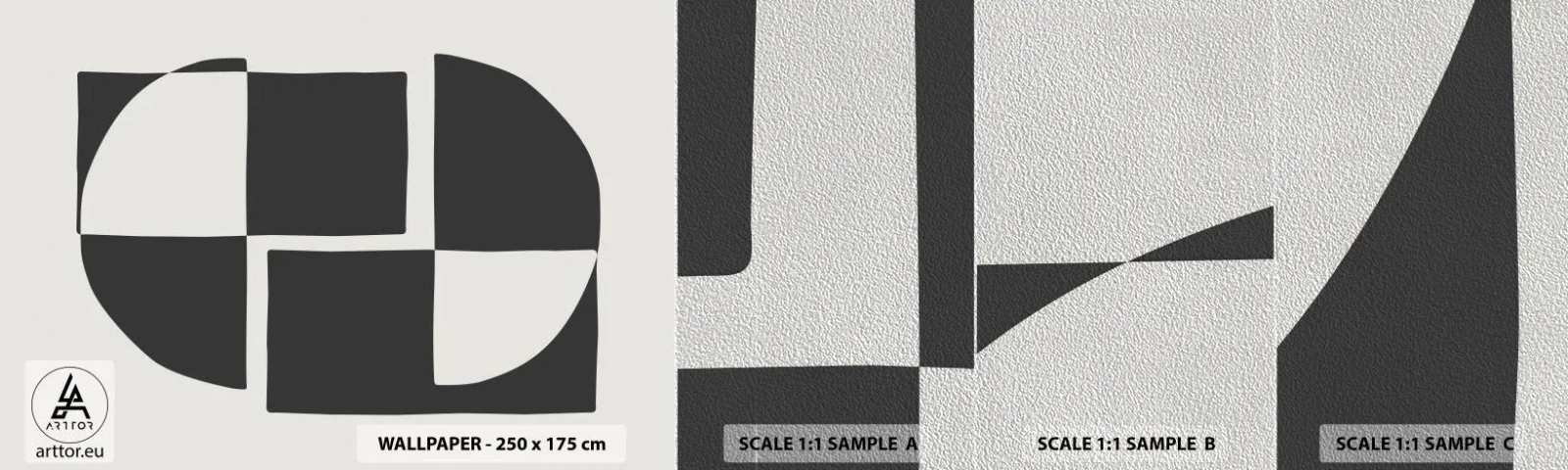 Campione di Fotomurale Premium Sand - Antitesi - sintesi - Astrazione, Pezzo, Bianco e nero - 100x30 cm