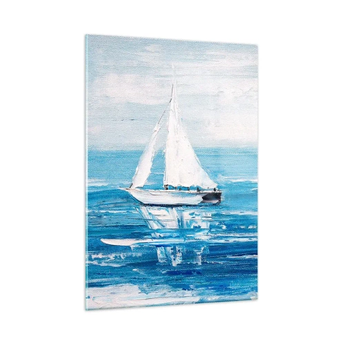 Quadro su vetro - Due barche a vela bianche su un mare blu calmo - 50x70cm - Con un amico al fianco - Decorazione murale moderna per soggiorno e camera da letto ARTTOR
