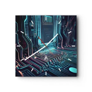 Orologio da parete - Orologio in Vetro - Circuito stampato tecnologico con tracce illuminate - 30x30cm - Sto pensando qualcosa... - Decorazione murale moderna per soggiorno e camera da letto ARTTOR