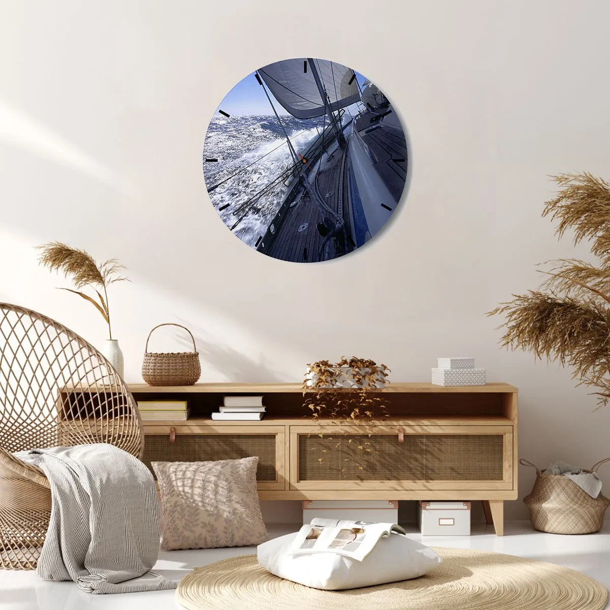 Orologio da parete - Orologio in Vetro - Uno yacht in mare aperto tra le onde - 30x30cm - So cosa vuol dire volare - Decorazione murale moderna per soggiorno, cucina e camera da letto ARTTOR