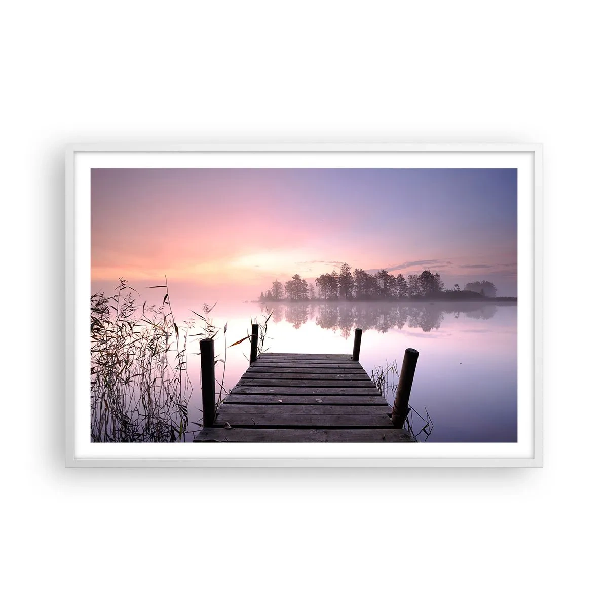 Poster in cornice bianca - Nebbia color lilla - 91x61 cm