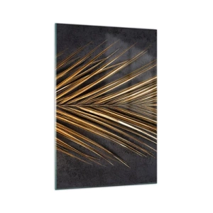 Quadro su vetro - Foglia tropicale dorata su sfondo nero - 70x100cm - L'oro dei tropici - Decorazione murale moderna per soggiorno e camera da letto ARTTOR