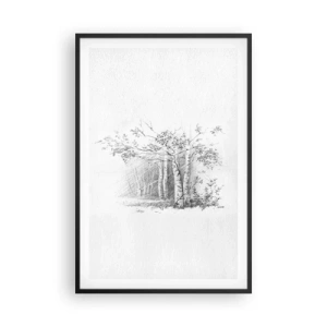 Poster in cornice nera - La luce della foresta di betulle - 61x91 cm