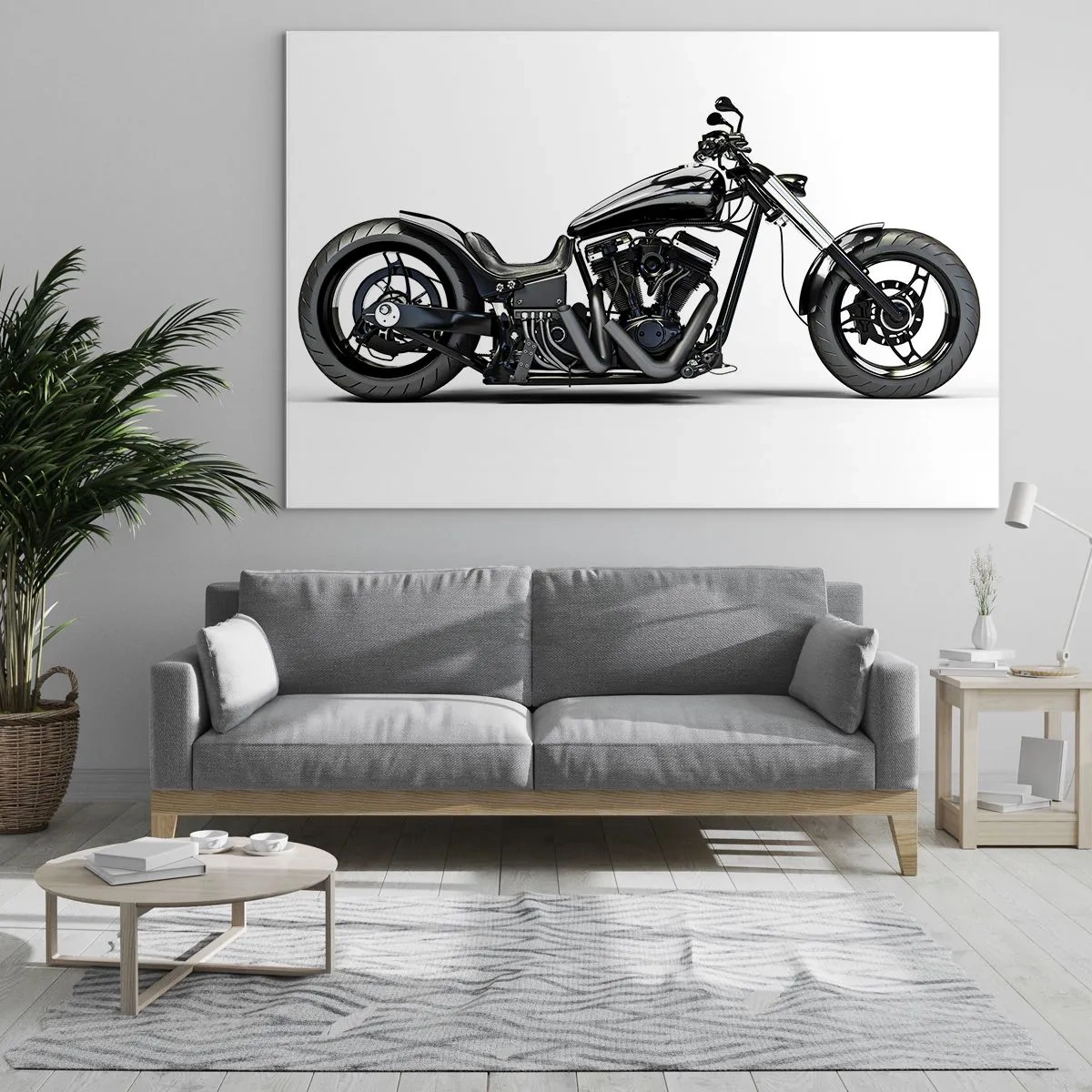 Quadro su vetro - Motocicletta personalizzata nera su sfondo bianco - 120x80cm - Per chi ama la libertà - Decorazione murale moderna per soggiorno e camera da letto ARTTOR
