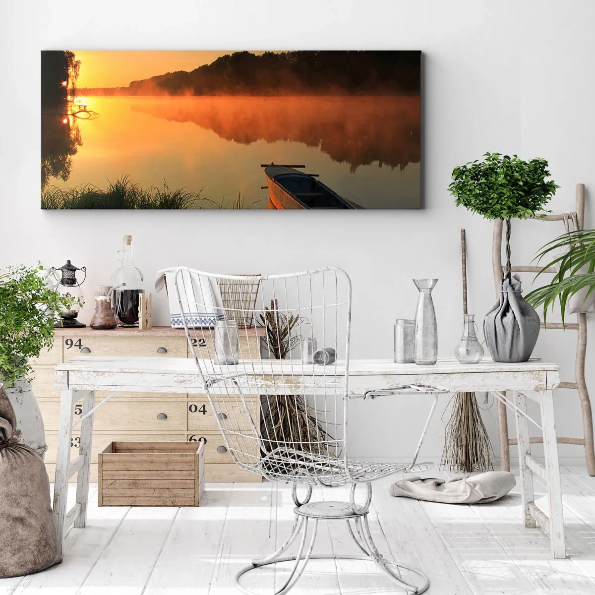 Quadro su tela - Stampe su Tela - Alba sull'acqua, come uno specchio - 90x30 cm