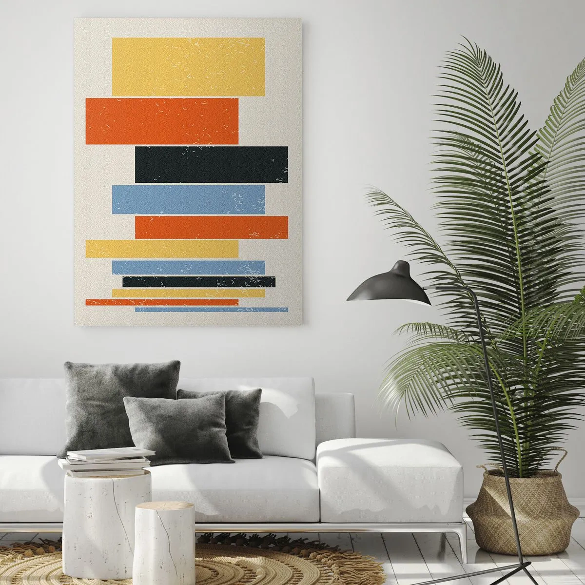 Quadro su vetro - Strisce geometriche in una composizione ritmica su uno sfondo chiaro - 50x70cm - Notazione musicale - Decorazione murale moderna per soggiorno e camera da letto ARTTOR