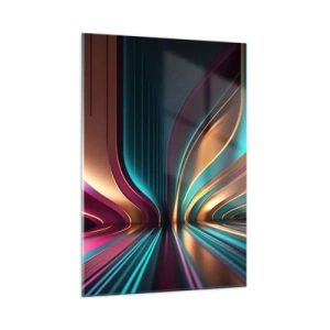 Quadro su vetro - Linee di luce colorate che creano forme futuristiche - 50x70cm - Architettura di luce - Decorazione murale moderna per soggiorno e camera da letto ARTTOR