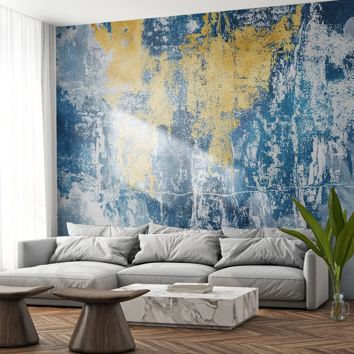 Fotomurali Premium Canvas - Astrazione nei toni del blu e del giallo - 100x70cm - Astrazione piena di ottimismo - Decorazione murale moderna per soggiorno e camera da letto ARTTOR
