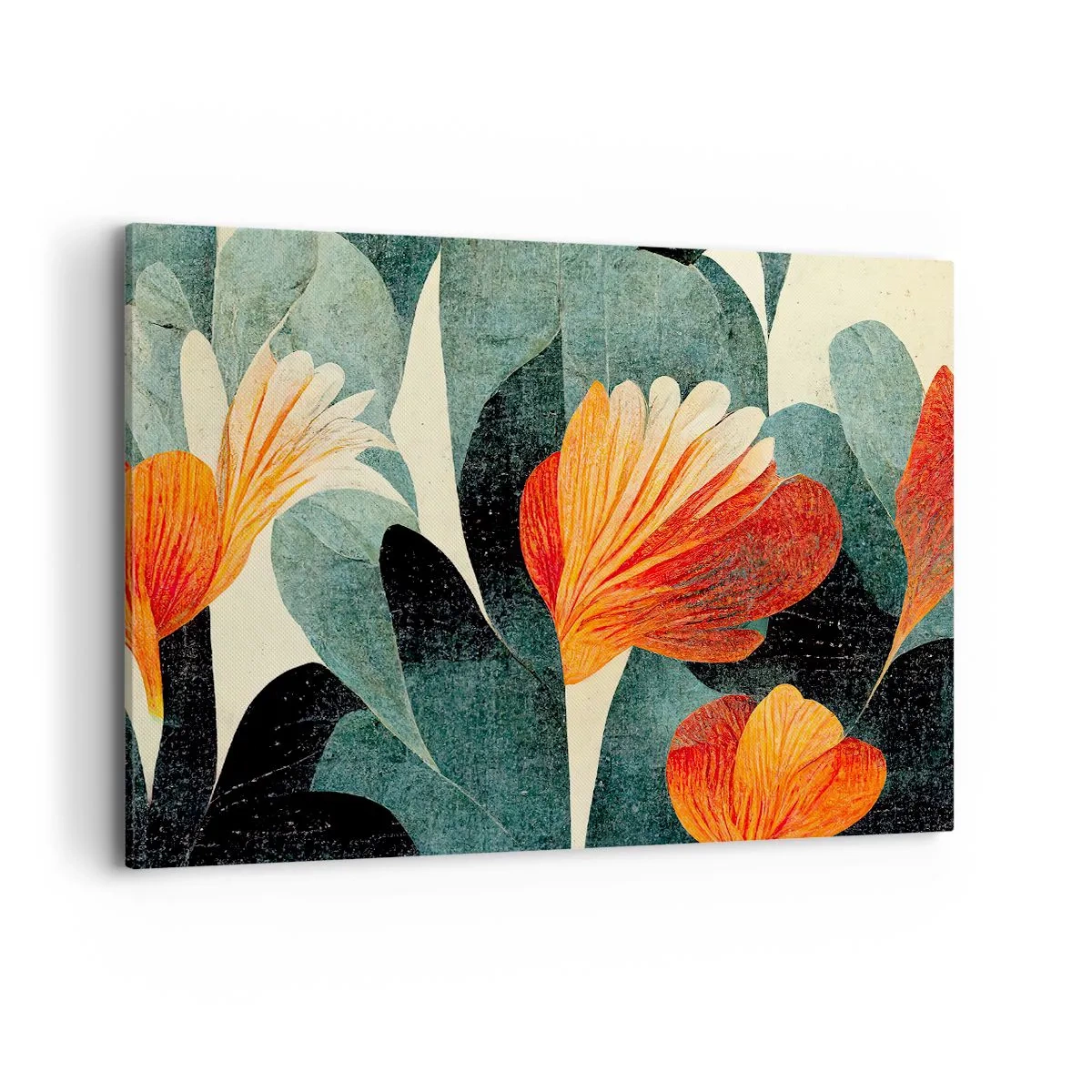 Quadro su tela - Stampe su Tela - Fiori dalle intense tonalità di arancione e verde - 120x80cm - Caldo dei tropici e fresco del verde - Decorazione murale moderna per soggiorno e camera da letto ARTTOR