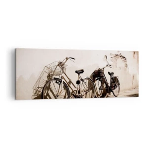 Quadro su tela - Stampe su Tela - Due biciclette appoggiate a un vecchio muro in stile retrò - 140x50cm - L'indimenticabile bellezza del passato - Decorazione murale moderna per soggiorno e camera da letto ARTTOR