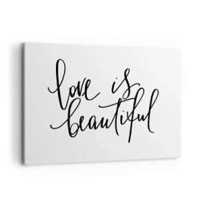 Quadro su tela - Stampe su Tela - Scritta nera "l'amore è bello" su sfondo bianco - 100x70cm - Leggi e ripeti - Decorazione murale moderna per soggiorno e camera da letto ARTTOR
