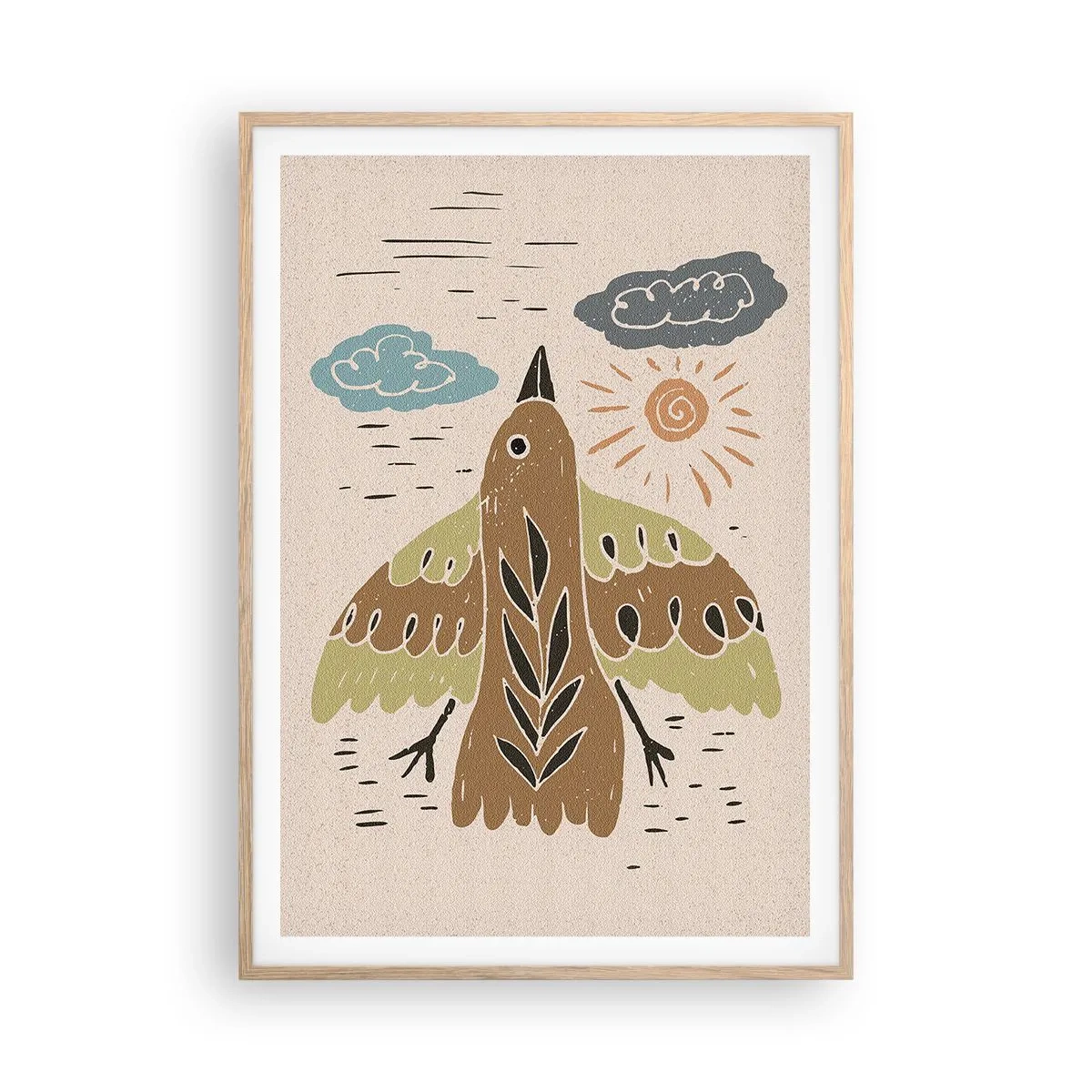 Poster in cornice rovere chiaro - Volo gioioso - 70x100 cm