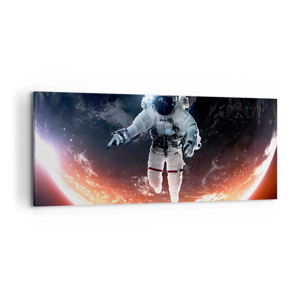 Quadro su tela - Stampe su Tela - Un astronauta che fluttua sopra una Terra illuminata dal sole - 120x50cm - Posso restare ancora un po'? - Decorazione murale moderna per soggiorno e camera da letto ARTTOR
