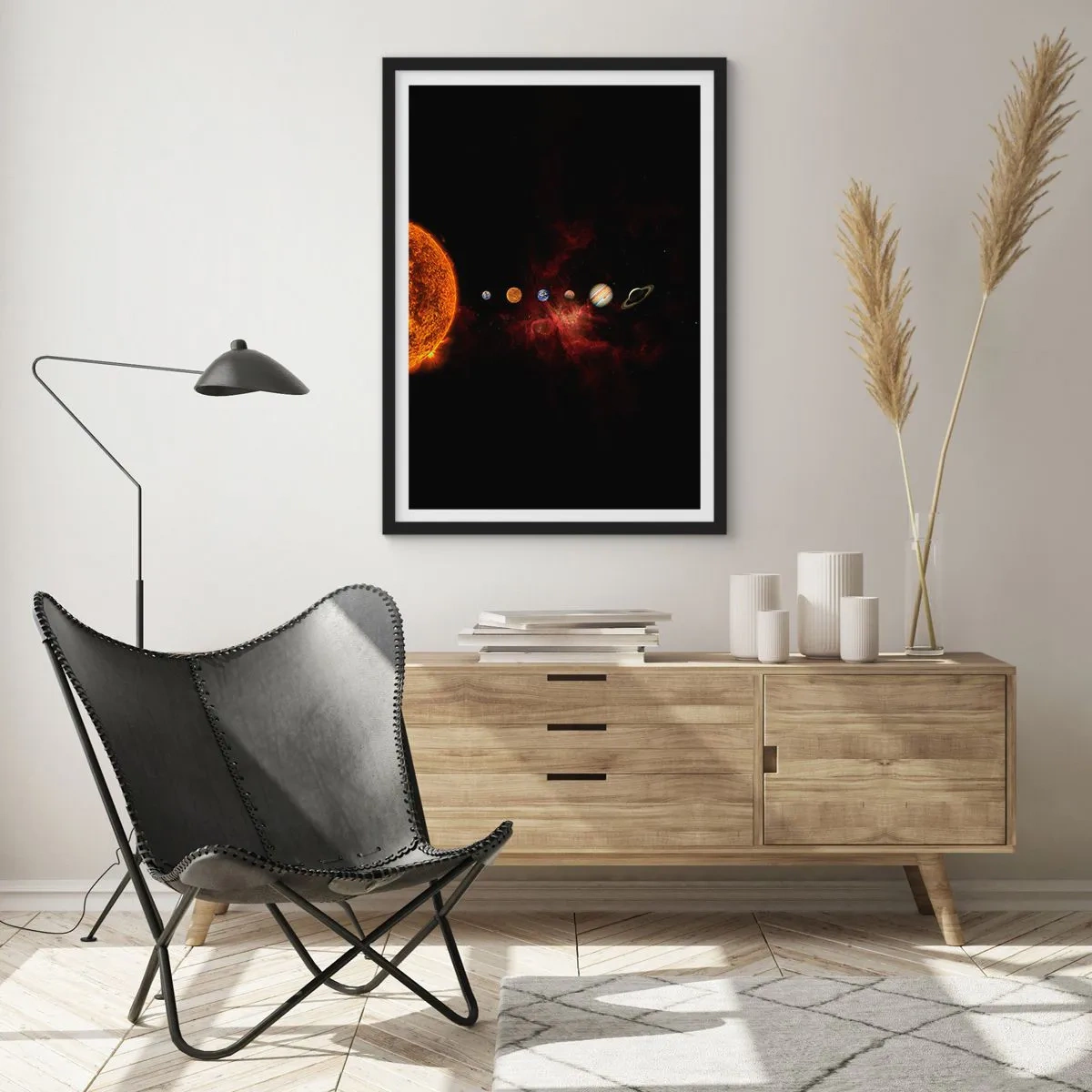 Poster in cornice nera - Il sistema solare con i pianeti sullo sfondo dello spazio - 50x70cm - Il nostro vicinato - Decorazione murale moderna per soggiorno e camera da letto ARTTOR