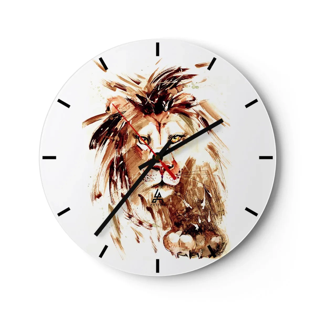 Orologio da parete - Orologio in Vetro - Ritratto di un leone in tonalità di marrone in una forma artistica dinamica - 30x30cm - Forza e dignità - Decorazione murale moderna per soggiorno, cucina e camera da letto ARTTOR