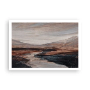 Poster - Un paesaggio pittoresco con un fiume e montagne - 100x70cm - Valle tranquilla - Decorazione murale moderna per soggiorno e camera da letto ARTTOR