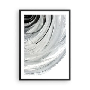 Poster in cornice nera - Astrazione dinamica nelle tonalità del nero, bianco e grigio - 50x70cm - Composizione orbitale - Decorazione murale moderna per soggiorno e camera da letto ARTTOR