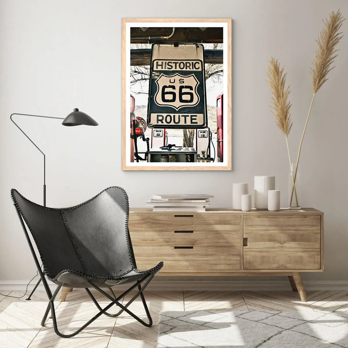 Poster in cornice rovere chiaro - Viaggio retro americano - 30x40 cm