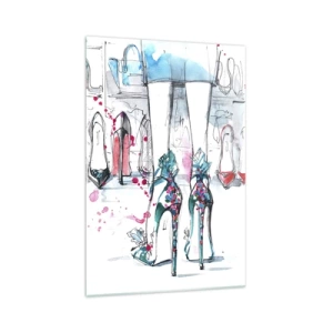 Quadro su vetro - Grafica artistica con tacchi alti e accessori - 70x100cm - Apriti sesamo - Decorazione murale moderna per soggiorno e camera da letto ARTTOR