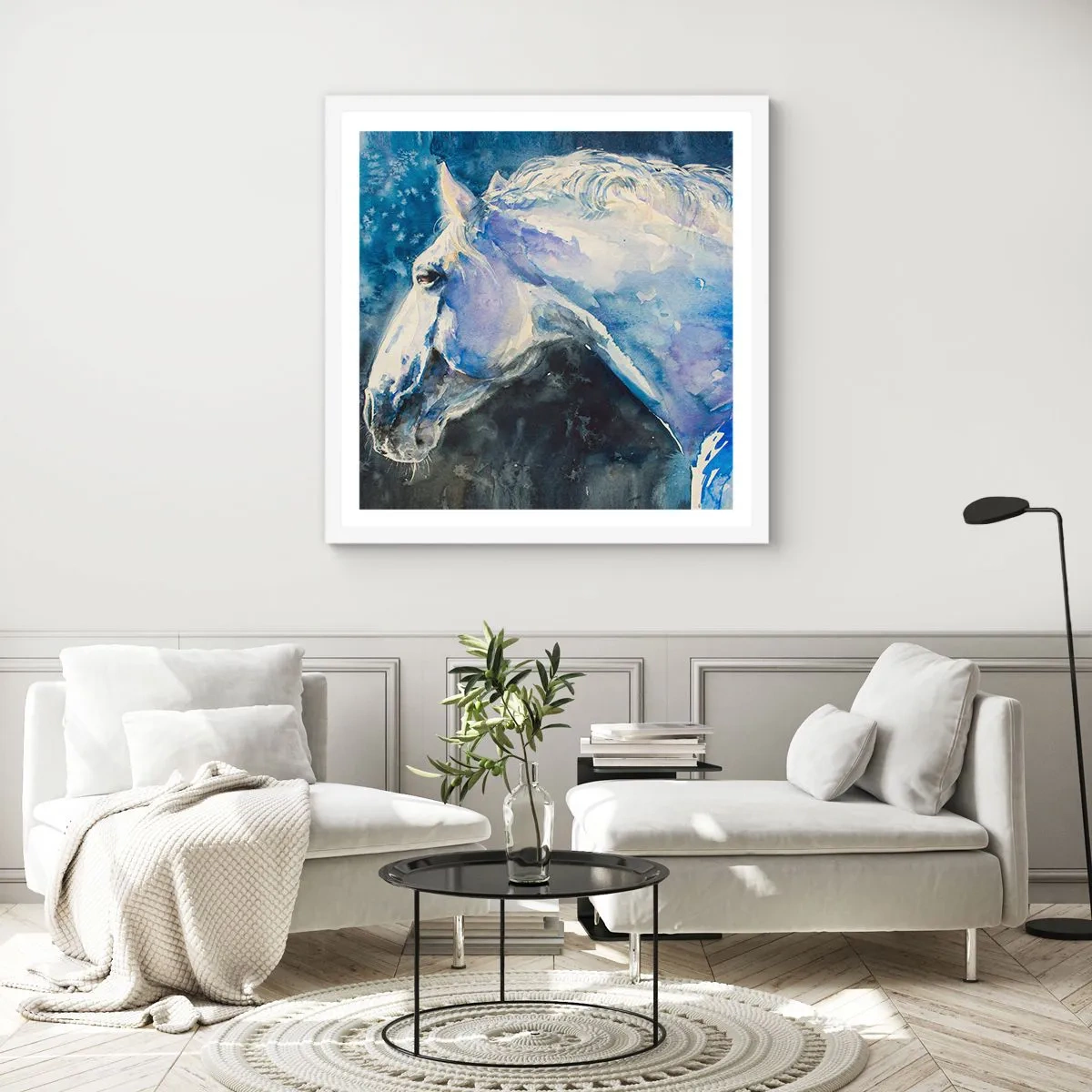 Poster in cornice bianca - Ritratto in luce blu - 40x40 cm
