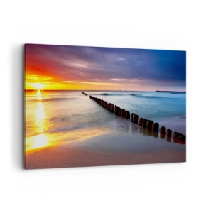 Quadro su tela - Stampe su Tela - Tramonto sul mare con un frangiflutti in primo piano - 120x80cm - Ascolta il silenzio - Decorazione murale moderna per soggiorno e camera da letto ARTTOR