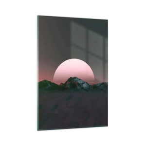 Quadro su vetro - Montagne geometriche con il sole al tramonto sullo sfondo - 80x120cm - Nella galassia accanto - Decorazione murale moderna per soggiorno e camera da letto ARTTOR