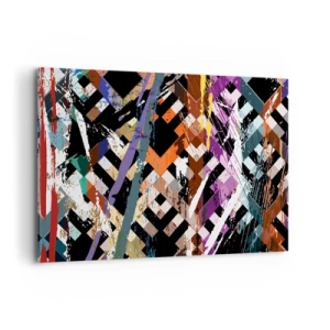 Quadro su tela - Stampe su Tela - Composizione astratta con linee colorate su sfondo nero - 120x80cm - Elevato al quadrato - Decorazione murale moderna per soggiorno e camera da letto ARTTOR