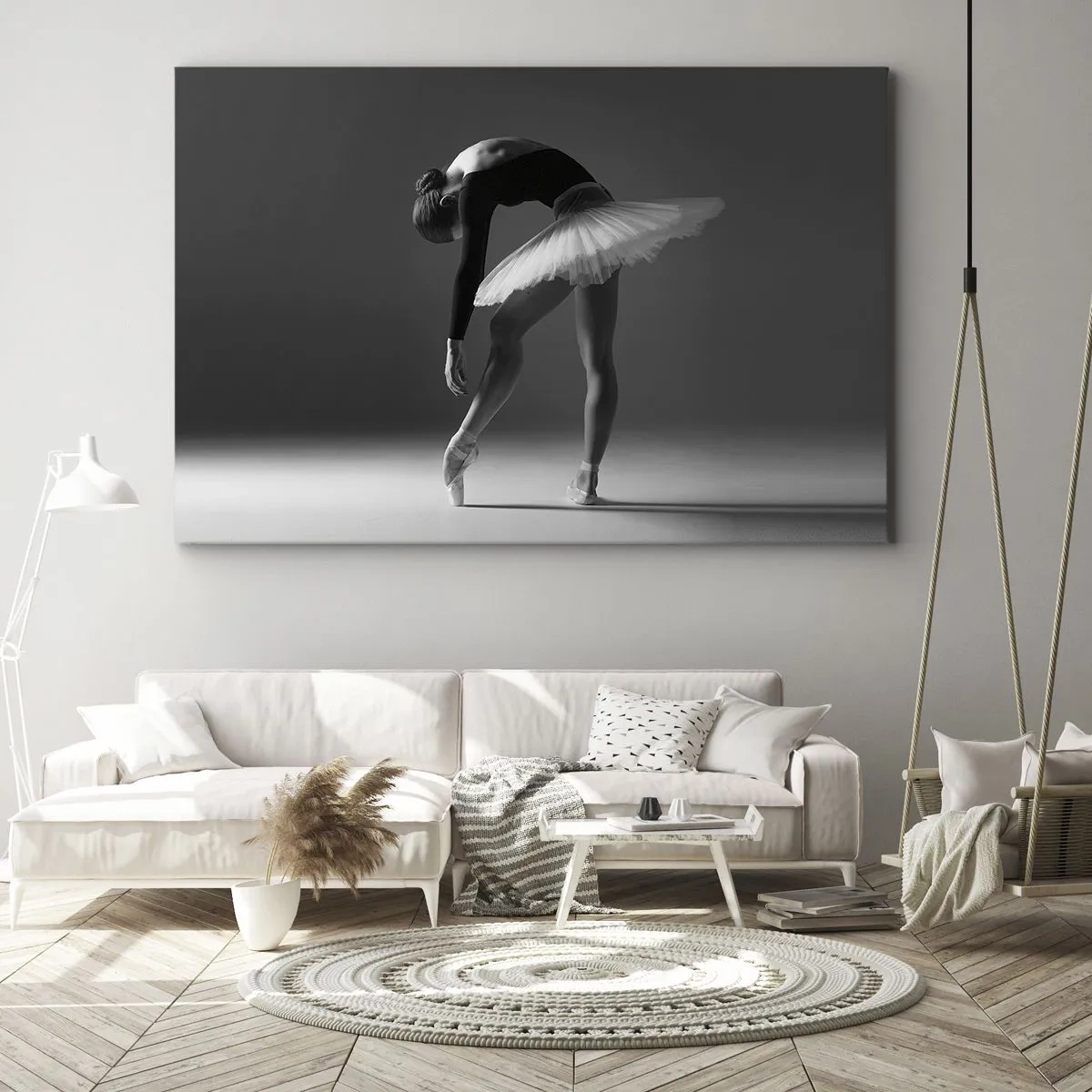 Quadro su tela - Stampe su Tela - Una ballerina in una posa elegante su uno sfondo bianco e nero - 120x80cm - Bella ballerina - Decorazione murale moderna per soggiorno e camera da letto ARTTOR
