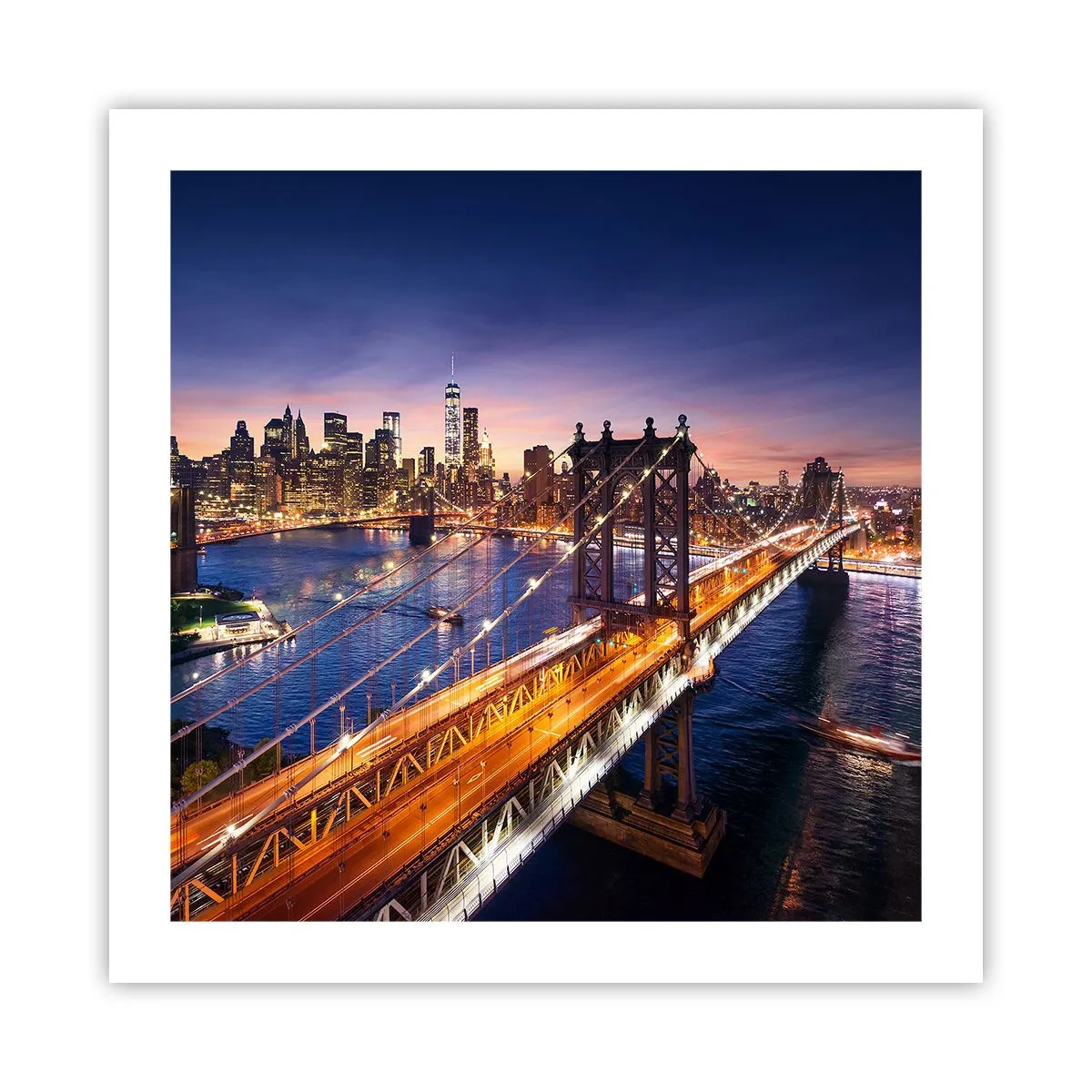 Poster - Il ponte luminoso fino al cuore della città - 50x50 cm
