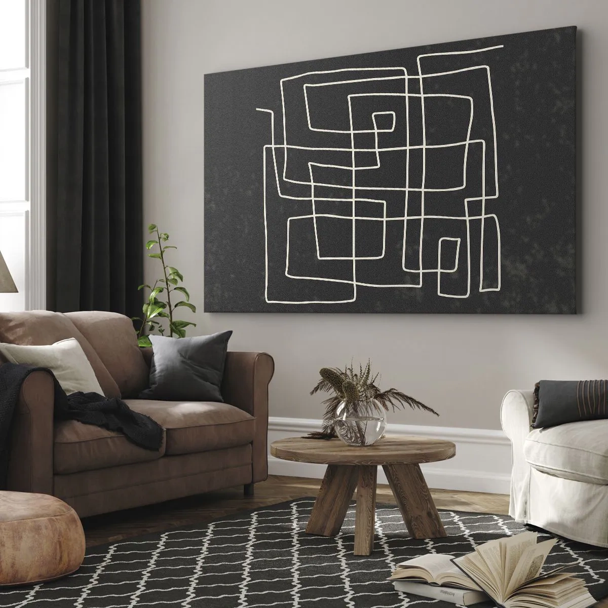 Quadro su tela - Stampe su Tela - Motivo geometrico astratto su sfondo scuro - 120x80cm - Non è così semplice - Decorazione murale moderna per soggiorno e camera da letto ARTTOR