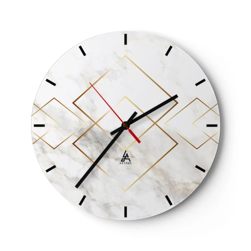 Orologio da parete - Orologio in Vetro - Motivi geometrici dorati su sfondo di marmo bianco - 30x30cm - Vista sull'infinito - Decorazione murale moderna per soggiorno, cucina e camera da letto ARTTOR