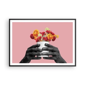 Poster in cornice nera - Mani che tengono un mazzo di fiori colorati - 100x70cm - Apoteosi di vita - Decorazione murale moderna per soggiorno e camera da letto ARTTOR