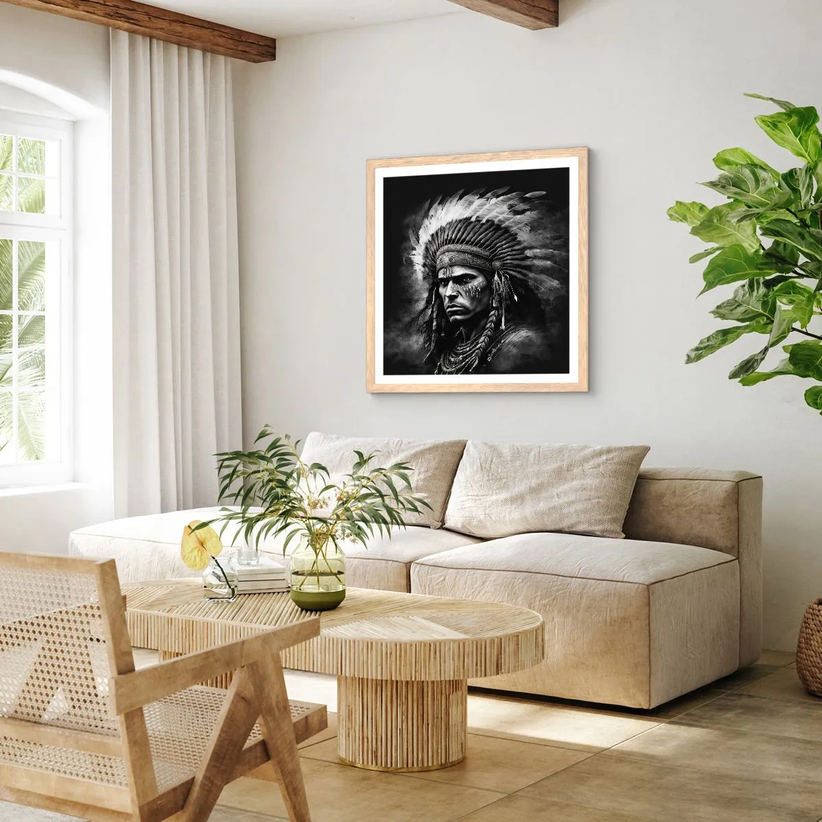 Poster in cornice rovere chiaro - Capo e guerriero - 50x50 cm