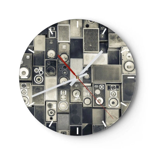 Orologio da parete - Orologio in Vetro - Set di altoparlanti in stile retrò - 30x30cm - Armonia di suoni - Decorazione murale moderna per soggiorno, cucina e camera da letto ARTTOR