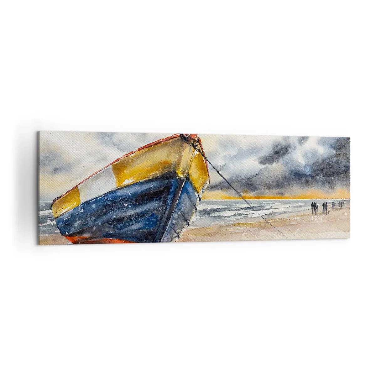 Quadro su tela - Stampe su Tela - Una pittoresca barca sulla spiaggia sotto un cielo nuvoloso - 160x50cm - Riposo sulla riva - Decorazione murale moderna per soggiorno e camera da letto ARTTOR