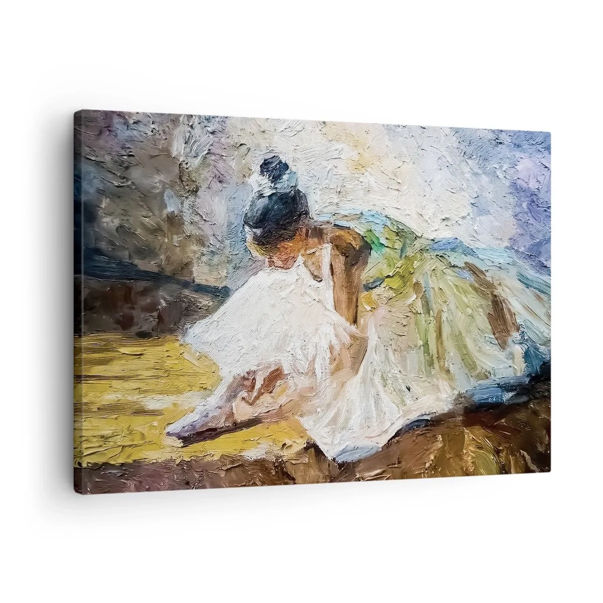 Quadro su tela - Stampe su Tela - Una ballerina in abito bianco in stile pittorico su uno sfondo impressionista. - 70x50cm - Dal quadro di Degas - Decorazione murale moderna per soggiorno e camera da letto ARTTOR
