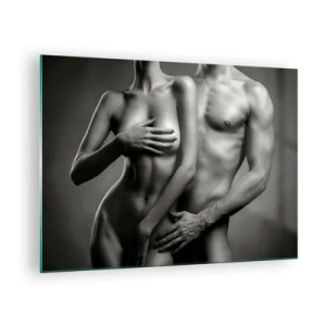 Quadro su vetro - Composizione in bianco e nero con sagome nude di una coppia - 70x50cm - Adamo ed Eva - Decorazione murale moderna per soggiorno e camera da letto ARTTOR