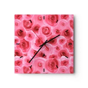 Orologio da parete - Orologio in Vetro - Delicate rose nelle tonalità pastello del rosa - 30x30cm - Rose in alto e in basso - Decorazione murale moderna per soggiorno e camera da letto ARTTOR