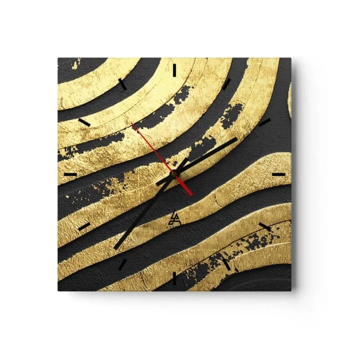 Orologio da parete - Orologio in Vetro - Onde astratte dorate su sfondo nero - 30x30cm - Tutto scorre - Decorazione murale moderna per soggiorno e camera da letto ARTTOR