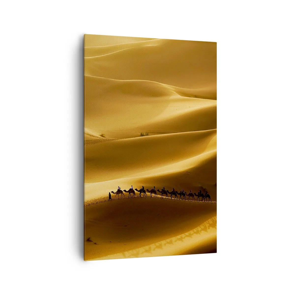 Quadro su tela - Stampe su Tela - Una carovana di cammelli vaga tra le dune dorate del deserto. - 80x120cm - La carovana sulle onde del deserto - Decorazione murale moderna per soggiorno e camera da letto ARTTOR