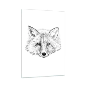 Quadro su vetro - Disegno di una testa di volpe su sfondo bianco - 50x70cm - Questi occhi possono mentire? - Decorazione murale moderna per soggiorno e camera da letto ARTTOR